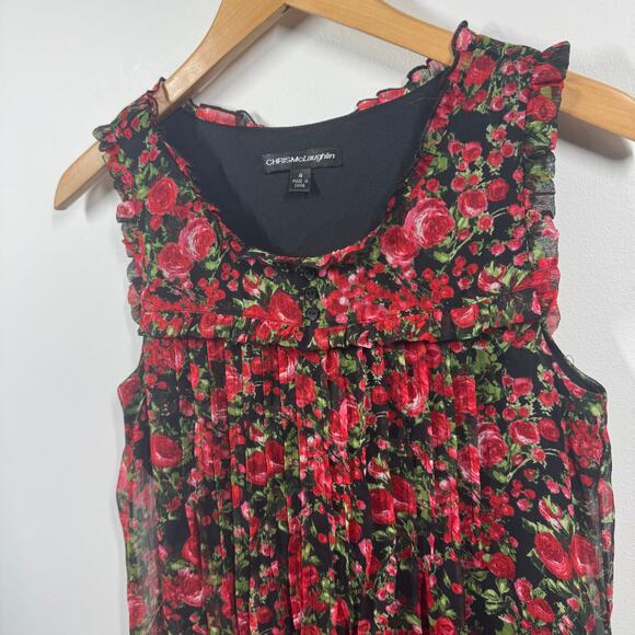 Chris McLaughlin Dress Women Black Red Rose Floral Dark Romantic Ruffle Pocket - Picture 5 of 9
